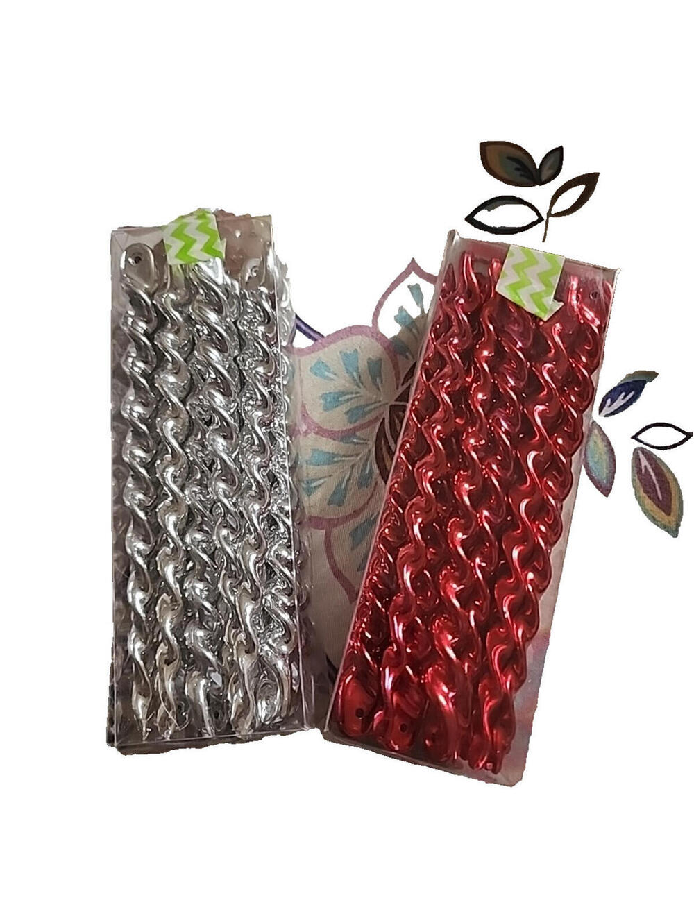2Pk Home Accents Holiday Red & Silver Twisted Icicles Model 15734176B 7" 2005